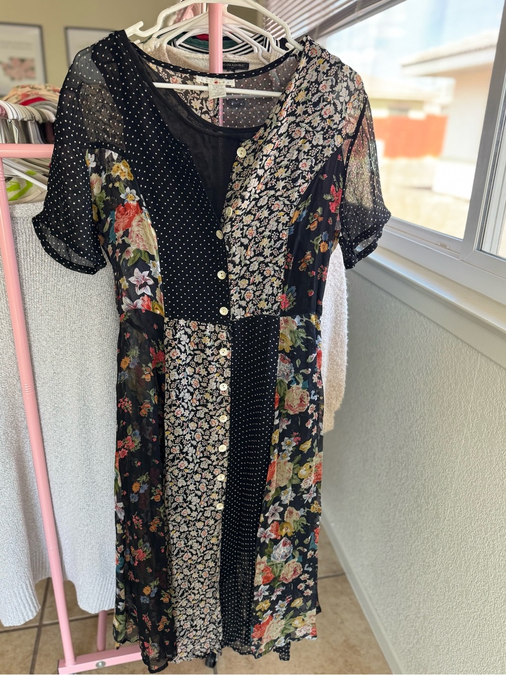 Vintage Express Black Floral Patchwork Midi Dress